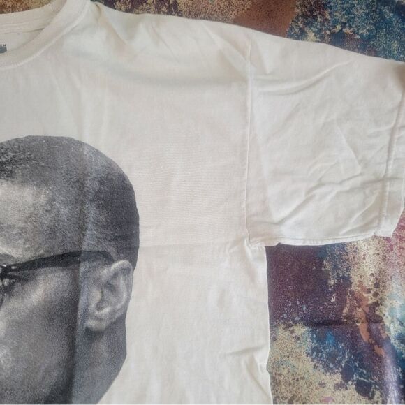 Malcom X 1925 - 1965 Shirt Mens Large  Beige Short Sleeve Graphic Black History - Picture 11 of 12